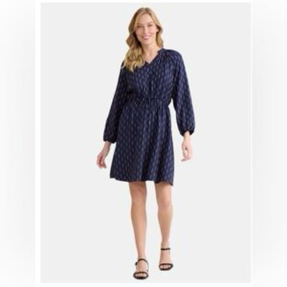 Time and Tru Ruffle V Neck Drawstring Waist Dress